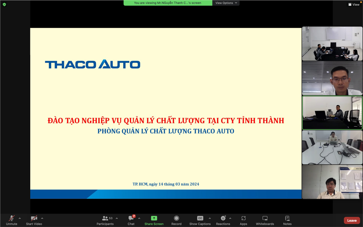 THACO AUTO Trường Chinh - HCM tham gia chương trình đào tạo “Nghiệp vụ quản lý chất lượng xe cho nhân sự Quản lý Chất lượng Công ty tỉnh thành”